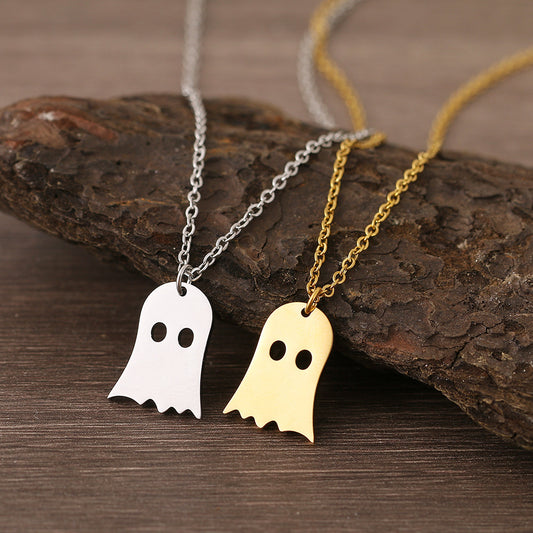 925 Silver Cute Ghost Design Halloween Necklace - HD Wireless Product #1