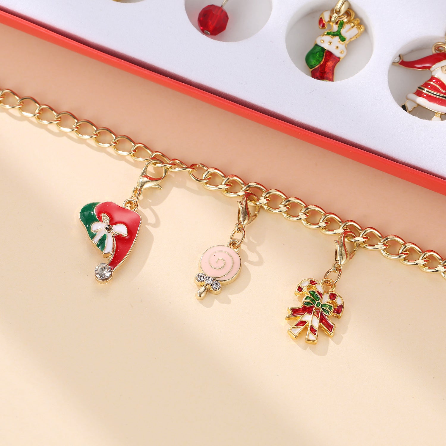 Christmas Advent Calendar Christmas Themed DIY Charm Jewelry Bracelet Necklace Making Kit for Girls 672221696146