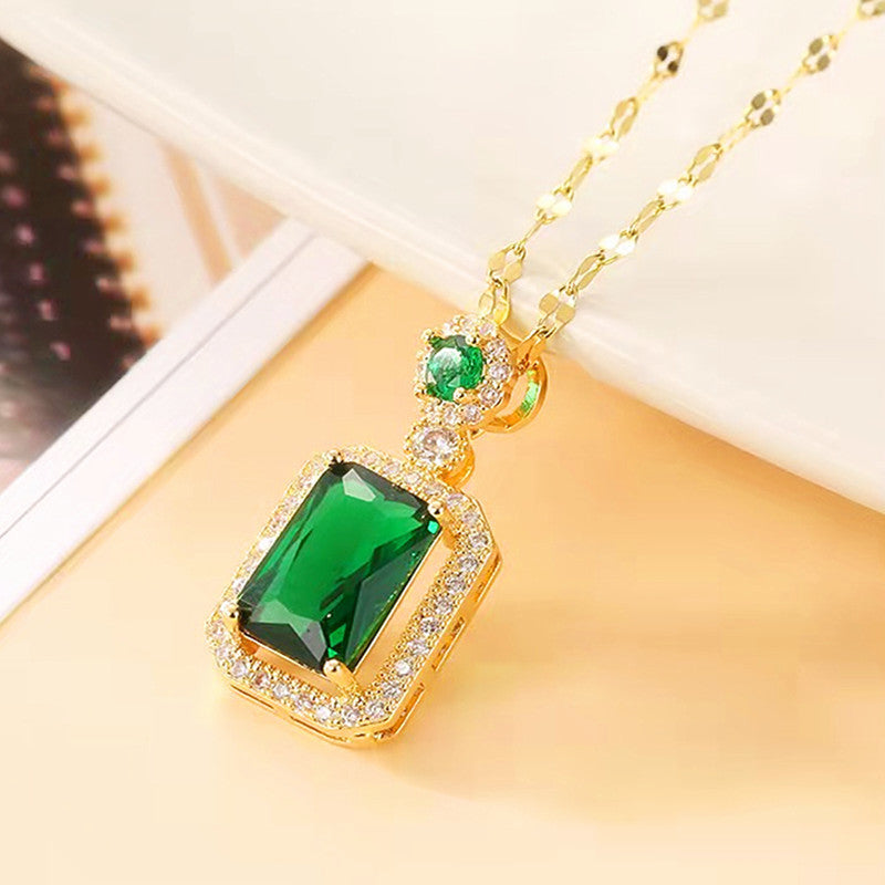 Women's Niche Retro Square Emerald Titanium Steel Necklace 6768509e 8171 4102 a063 726c5274b81e