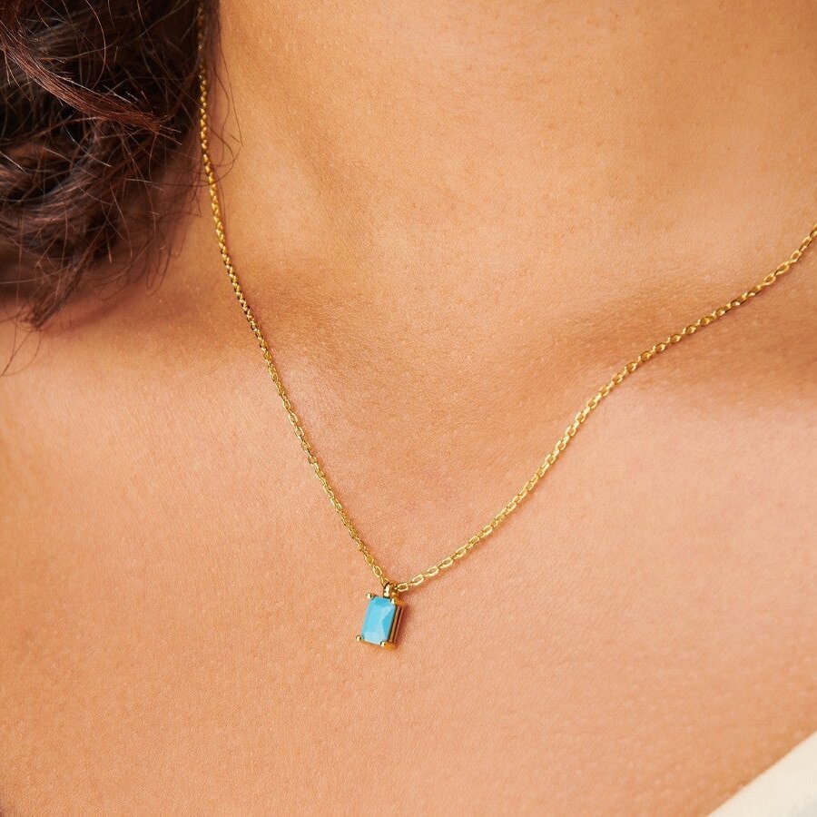 Rectangular 12month Birthday Stone Pendant Colorful Zircon Clavicle Chain 67728abd 6c27 43f7 88d5 913580d54627