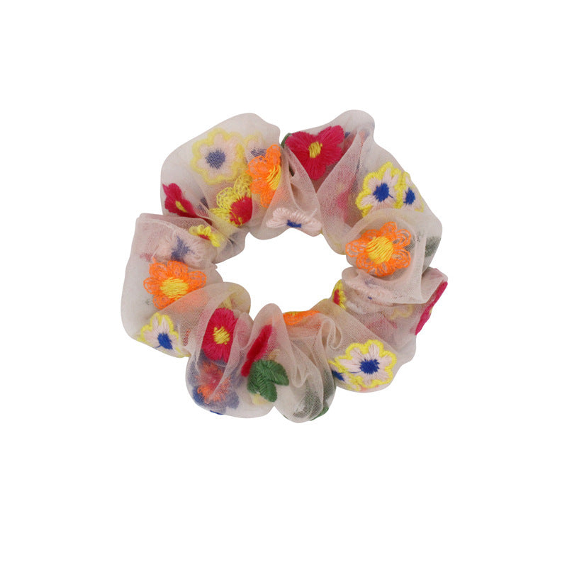 Embroidered flower mesh hair tie 686980670086