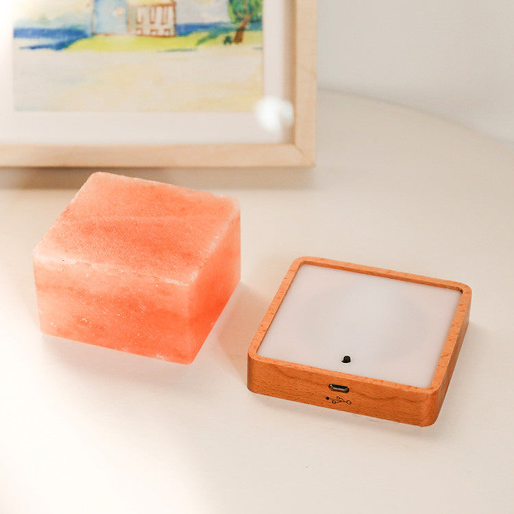 led square wooden base crystal salt lamp 6874508478688