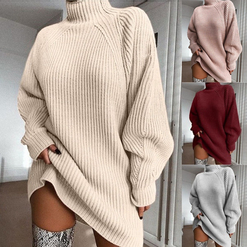 Solid Turtleneck Long Sweater Winter Warm Women Sweater Dress 6874920883095