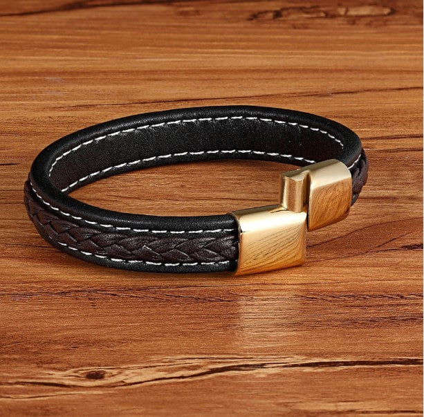 Cross woven design leather bracelet stainless steel magnetic buckle bracelet 689067843929