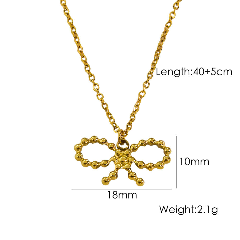 Bow Stainless Steel 14K Gold Earrings Necklace 68a53397 2750 4431 b507 ff56c92d94d5