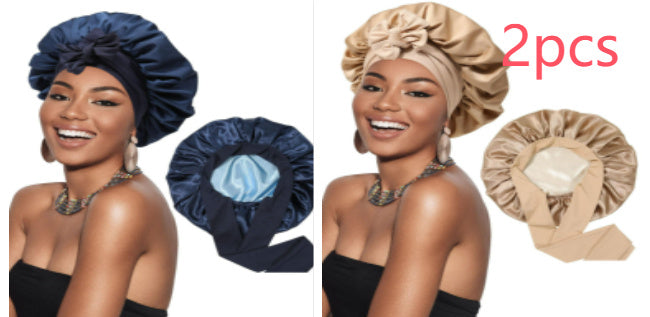 Double-layer Satin Ribbon Round Cap Bow Artificial Silk Beauty Hair Care Wide-brimmed Hat 68abf083 9fc6 4c91 a2d2 4a9798ada0f