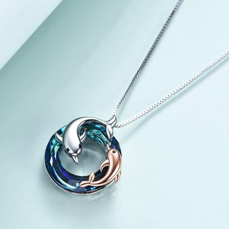 Colorful Circle Crystal Dolphin Pendant Necklace 68b7e0e1 1713 40bf b553 3575c48daadb