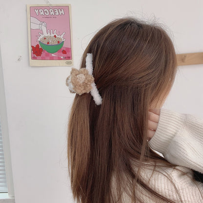 Flower Plush Hairpin Back Head Grabbing Clip 68c94219 2356 48fb 8072 73a09e94331c