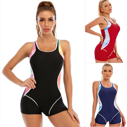 Women's Sports One Piece Swimsuit Conservative Color Blocking Europe And America 68dc0434 fcef 46ac 9695 5653f71da064