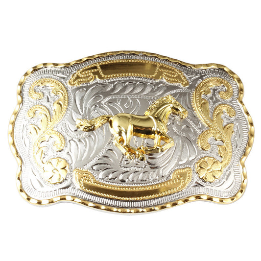 Golden Equestrian Big Head Belt Buckle Two-color Craft Alloy Smooth Buckle 68e2b600 5738 43a6 9566 c3392f9d82cc
