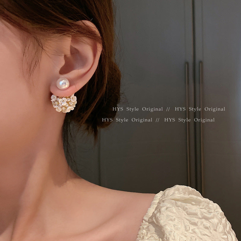 French Two Wearing Shell Pearl Flower Earrings Female 68e6338b ad63 48bd a191 3066d09a0e5e