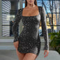 Sequin Colorful Sequined Micro-elastic Tight Sleeveless Square Collar Dress 68f2d7aa 8de9 4fc7 a3e4 175940dc274f