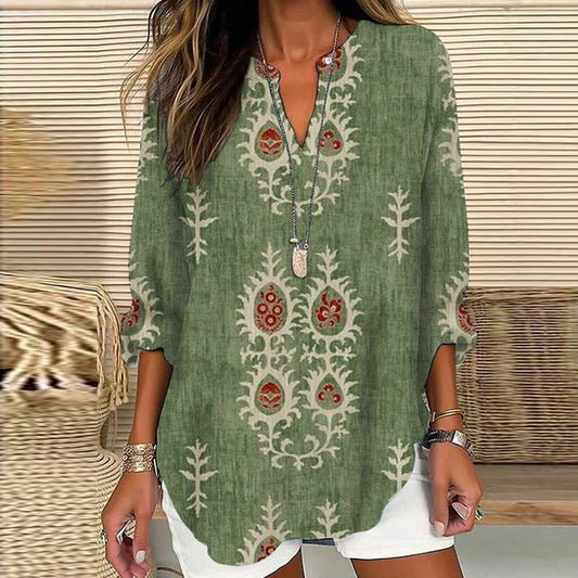 Small V-neck Long Sleeve Independence Day Floral Simple Casual Elegant T-shirt Long Sleeve 68fa24a2 afaf 4d65 b820 fffb2c4db9