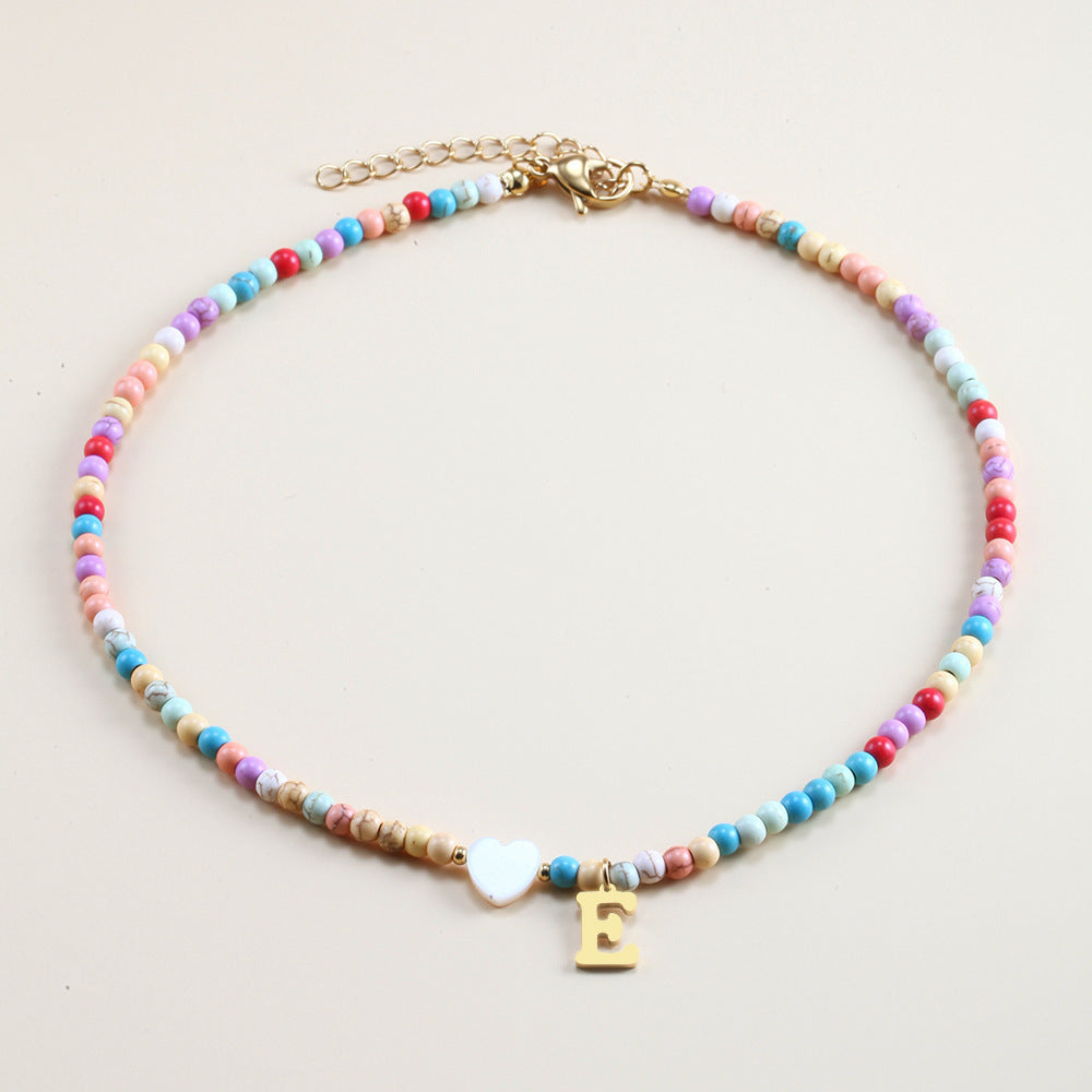 Colorful Beads Initial Choker For Women Stainless Steel Lett 69137a1b df88 432b 9ba2 be0426eaed8e
