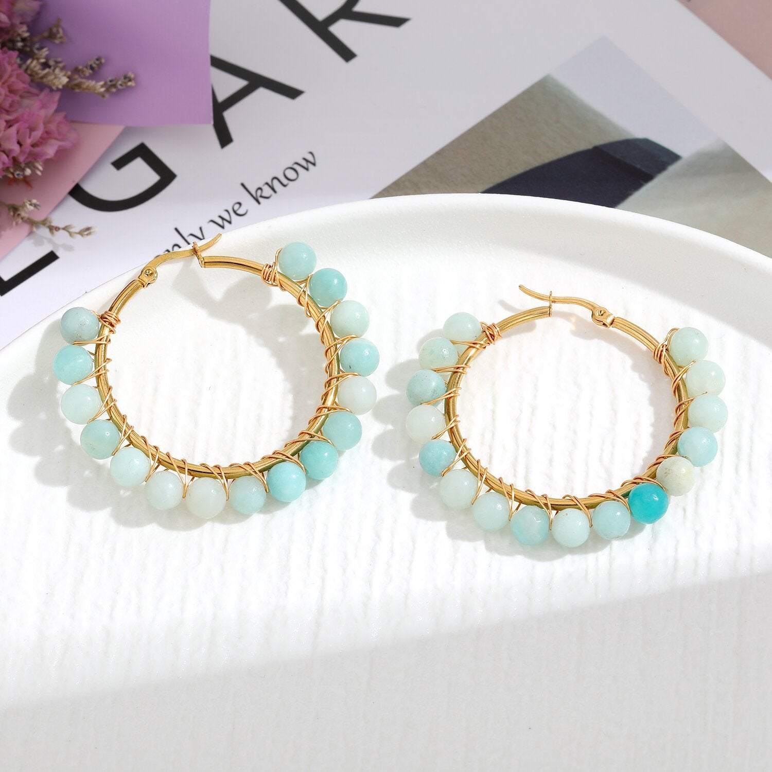 Natural Stone Stainless Steel Winding Earrings 6915daca 2b01 4d37 89a9 f37c3d673f29