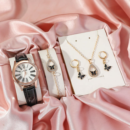 4PCS Set Luxury Women Butterfly Necklace Bracelet Earrings Drop Oil Diamond Jewelry For Girl Gift Jewelry Fashion Jewelr