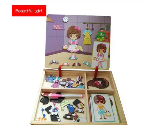 Montessori Magnetic Fun Puzzle Children's Wooden Puzzle Box Game Cartoon Educational Painting Toys For Children Gift Antistre