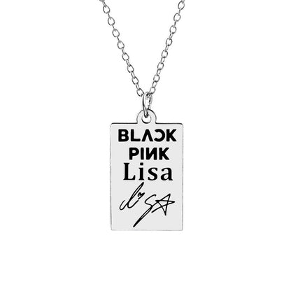 KPOP Jisoo Lisa Jennie Rose Signature ID Pendant Necklace 69427907 2a94 4c5c 992b 08edada0c768