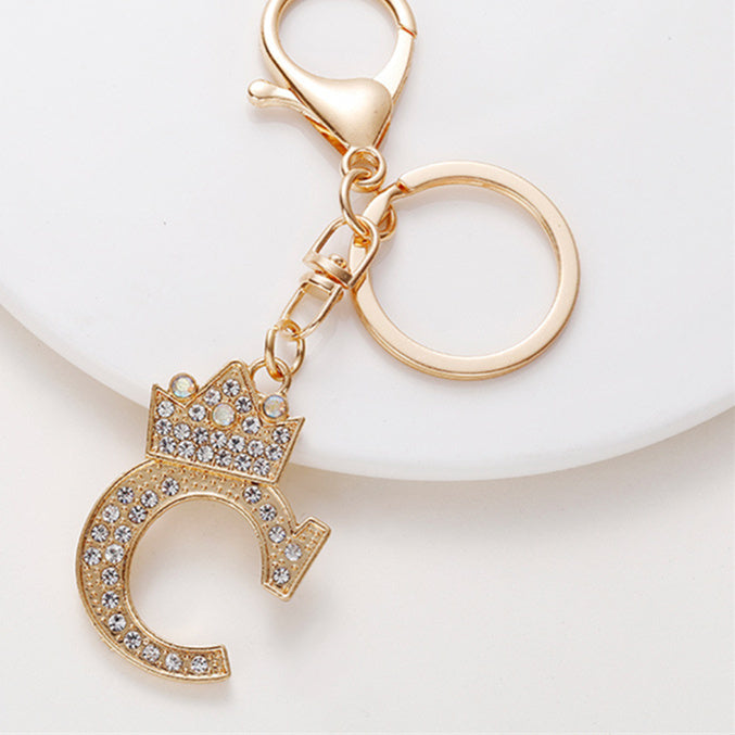 Metal Diamond-encrusted 26 English Crown Alphabet Keychain 6948de6c dd54 4aef 88e9 785bdbb4e926