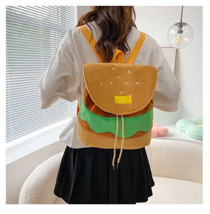 Cute Hamburger Plush Backpack Soft Cartoon Burger Plush Coin Purse Girls Kindergarten School Bookbag Children Kids Pack
