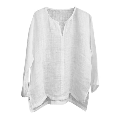 Cotton linen solid stand collar shirt 696120196765
