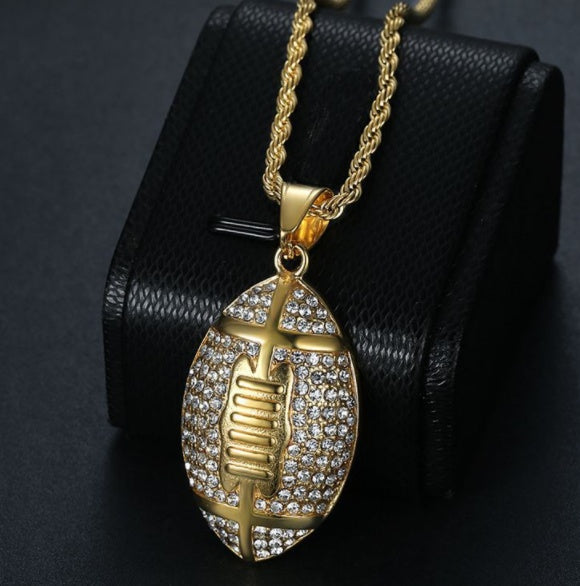 316L stainless steel gym jewelry Gold plated men rugby ball necklace - HD Wireless Product #2