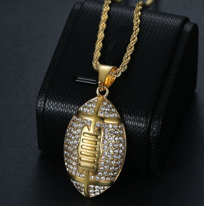 316L stainless steel gym jewelry Gold plated men rugby ball necklace - HD Wireless Product #2