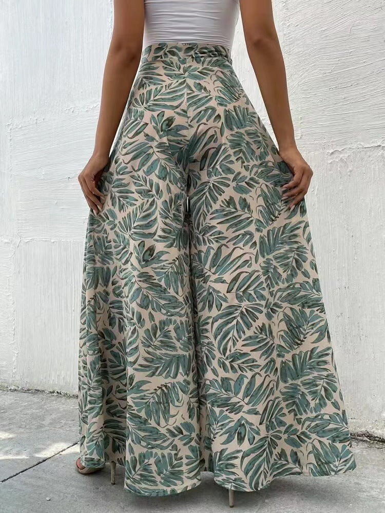 Fashionable Chiffon Floral Wide-leg Pants For Women