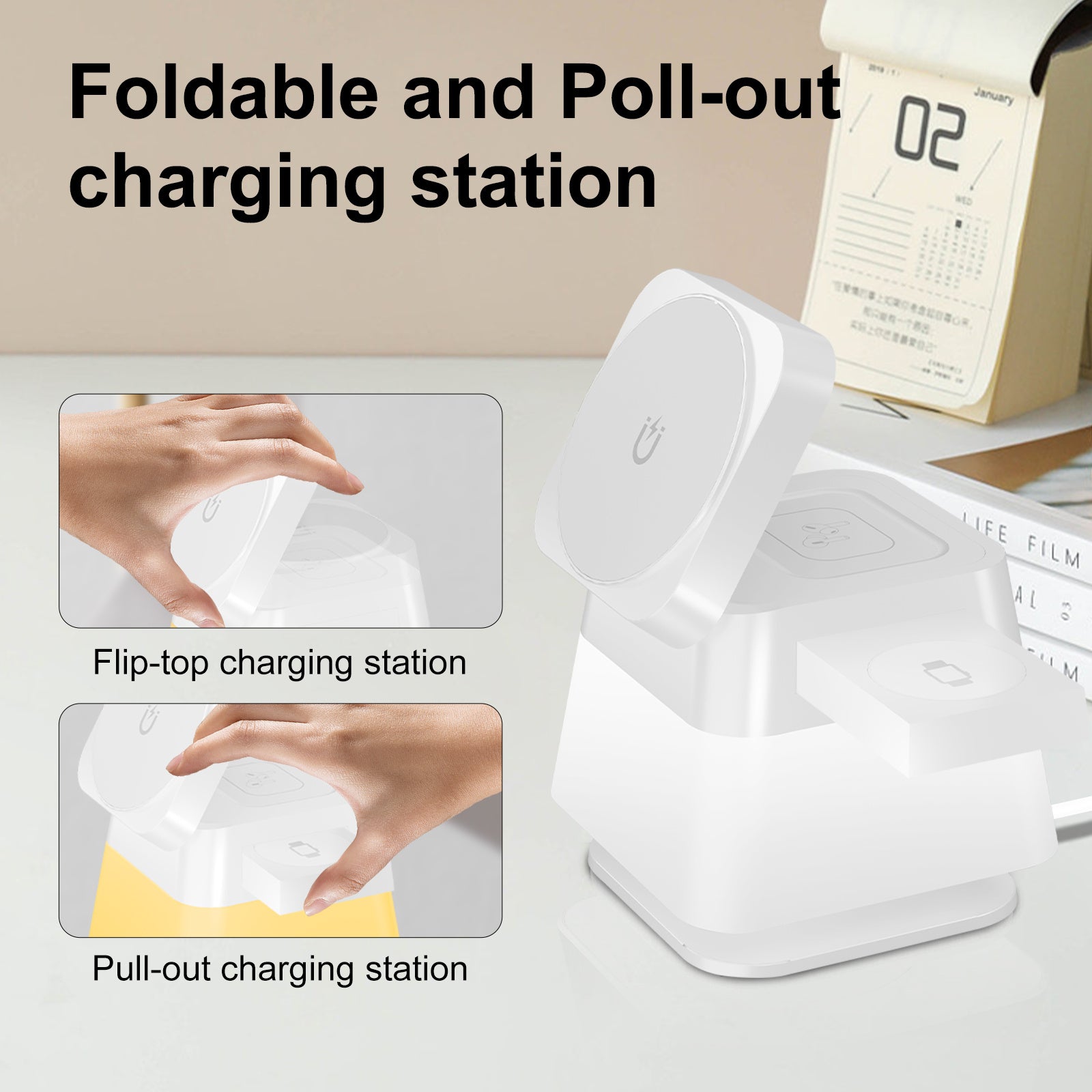 4 In 1 Rotatable Colorful Lighting Wireless Charger Stand For Phone 15 14 13 12 Pro Max 8 7 Holder Magnetic Fast Charging Station - 图片 3