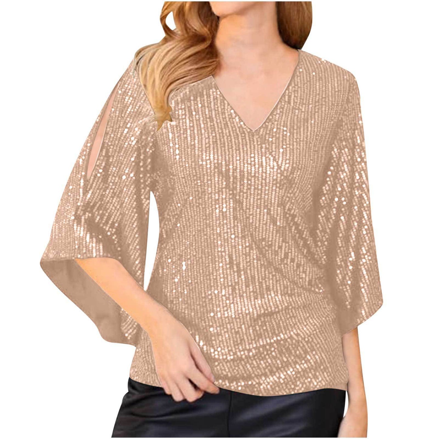 Loose Mid-length Sequined T-shirt Women's Short Sleeve 697cf8db 7ae4 48c2 b07d 46dd46ede81d