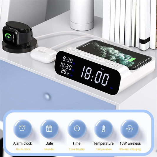 15W Three-in-one Wireless Charger Temperature Tester Multi Alarm Clock Fast Charging Mobile Phone Usb Charger Charging Station - HD Wireless Product #1