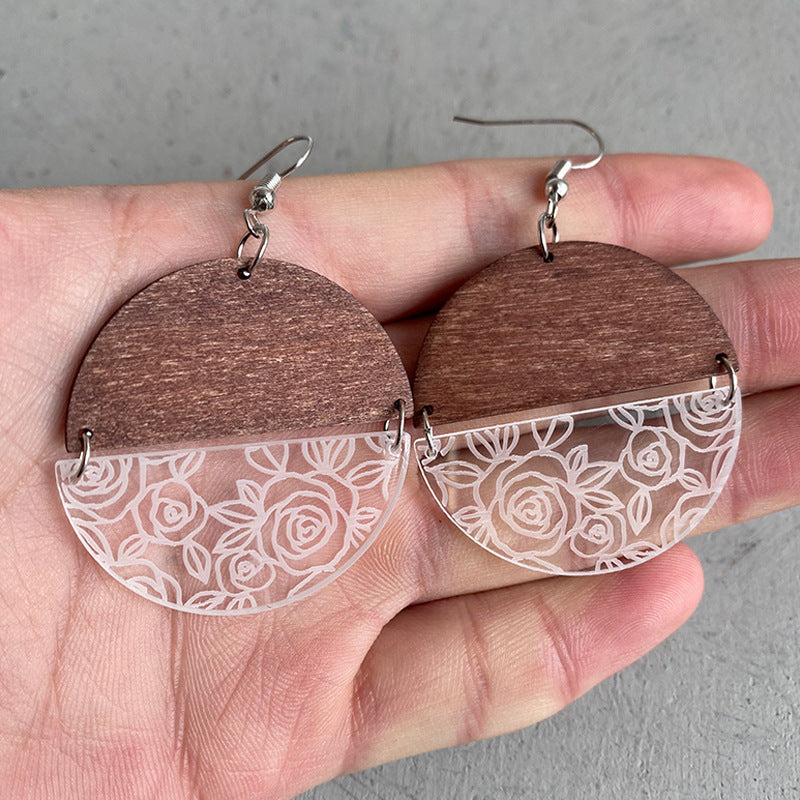Wood Acrylic Geometric Stitching Rose Flower Lace Laser Marking Personalized Earrings 69f5519d 25af 4843 a87b 3cf9e3dc1df1