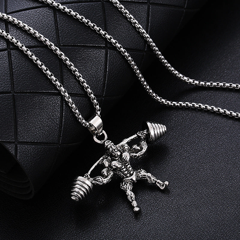 Stainless Steel Hip Hop Barbell Weightlifting Fitness Pendant Necklace 69fcaa39 e5e8 4498 bb92 c519571a497e