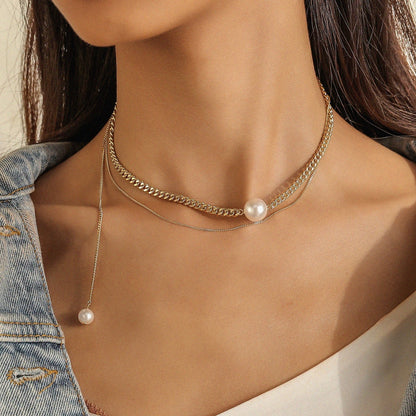 All-match Cold Rock Hip-hop Pearl Necklace Clavicle Chain Female 6a37e6cc cfbf 49b7 8a10 68ea24b71791