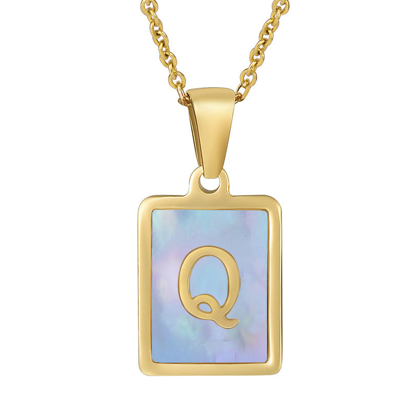 Titanium Steel 26 English Letter Necklace Blue Shell 6a5e7b4f 6acf 4251 a07e a9d15d815f0e