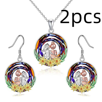 Stained Crystal Glass Sunflower Round Necklace 6ad2f1c3 9158 467a a9a3 9d2a180a7a15