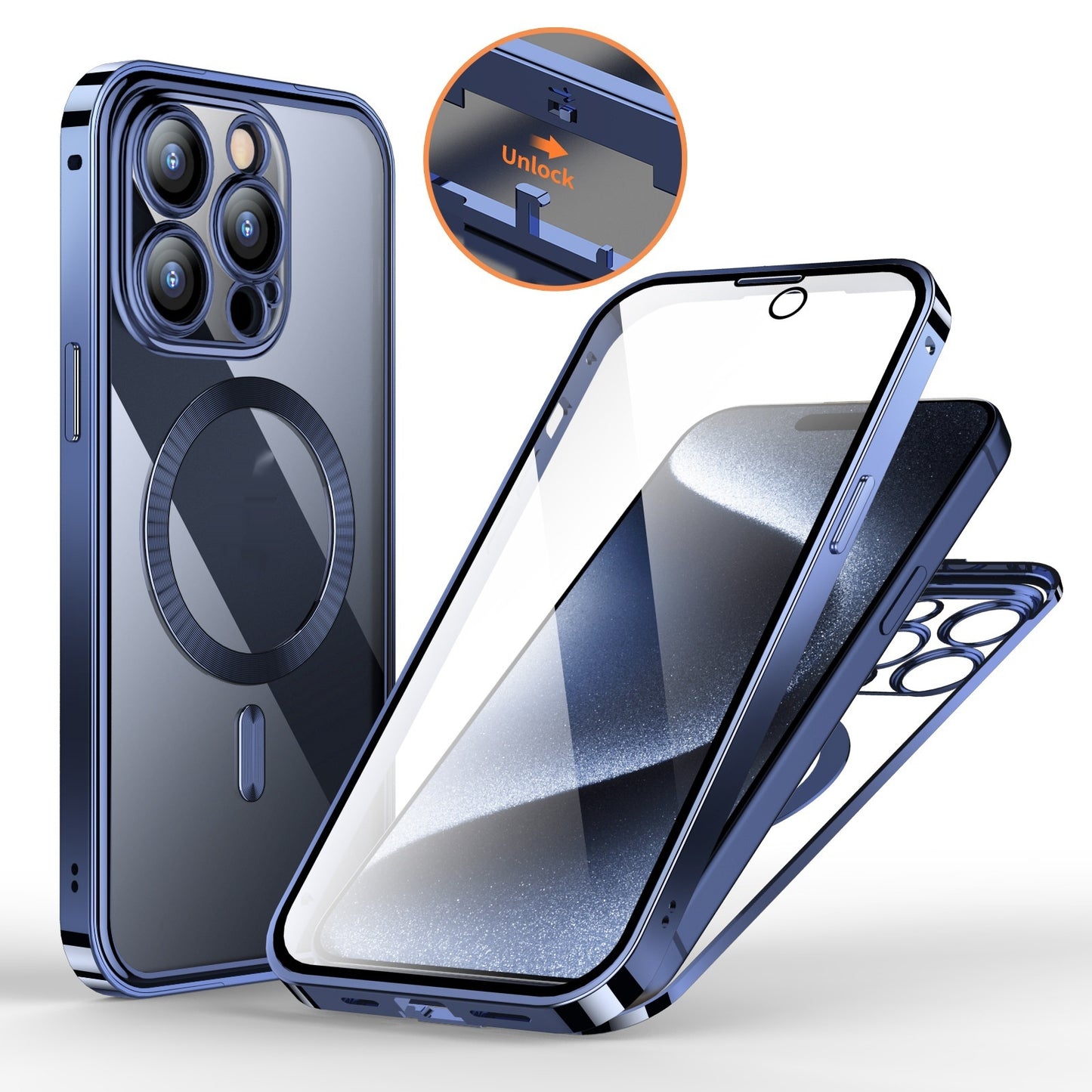 Anti-Privacy Metal Buckle Magnetic Support Wireless Charging Double-Sided Lens Full Cover Phone Case Protective Cover 6ad4bb6