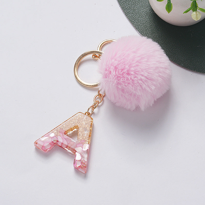Hair Ball Pendant 26 English Letters Epoxy Keychain 6ada887e 7abe 41ce b9ac ff620ce0f172