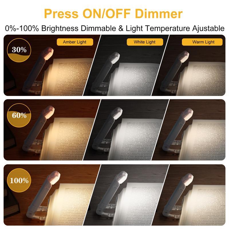 LED USB Rechargeable Book Reading Light Brightness Adjustable Eye Protection Clip Book Light Portable Bookmark Read Light 6b4