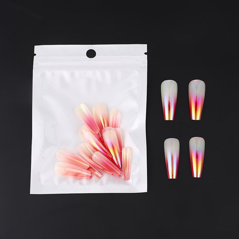 Girl's 24-piece Bagged Long Ballet Nail Dazzling Aurora Two-tone Gradient Wear Nail Polish Fake Nail Tip 6b6d3a3e 9b7d 470d b