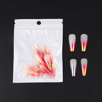 Girl's 24-piece Bagged Long Ballet Nail Dazzling Aurora Two-tone Gradient Wear Nail Polish Fake Nail Tip 6b6d3a3e 9b7d 470d b