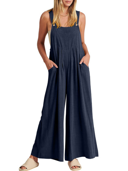 Women's Solid Color Loose Casual Cotton And Linen Suspender Jumpsuit 6b82c9c1 3822 4a11 be69 1eb4535e9736