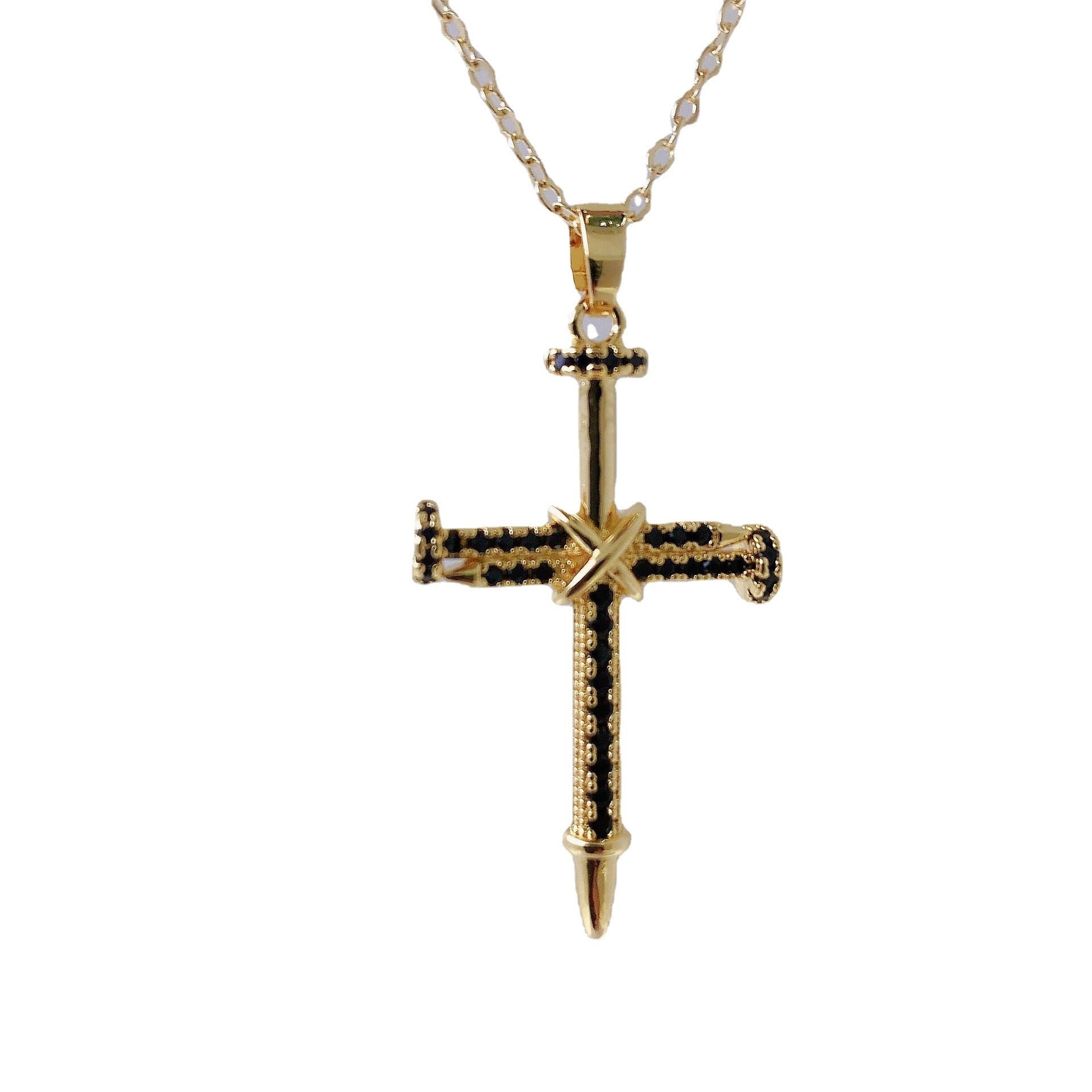 14K Gold Personality Hip Hop Clavicle Chain Nail Cross Necklace Pendant - HD Wireless Product #3