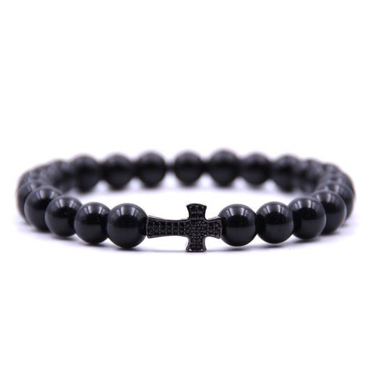 8mm Bright Black Beads Micro Inlaid Zircon Natural Stone Diy Bracelet - HD Wireless Product #1