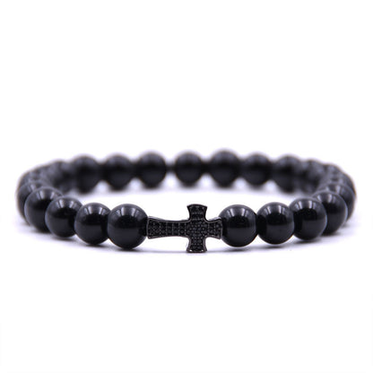 8mm Bright Black Beads Micro Inlaid Zircon Natural Stone Diy Bracelet - HD Wireless Product #8