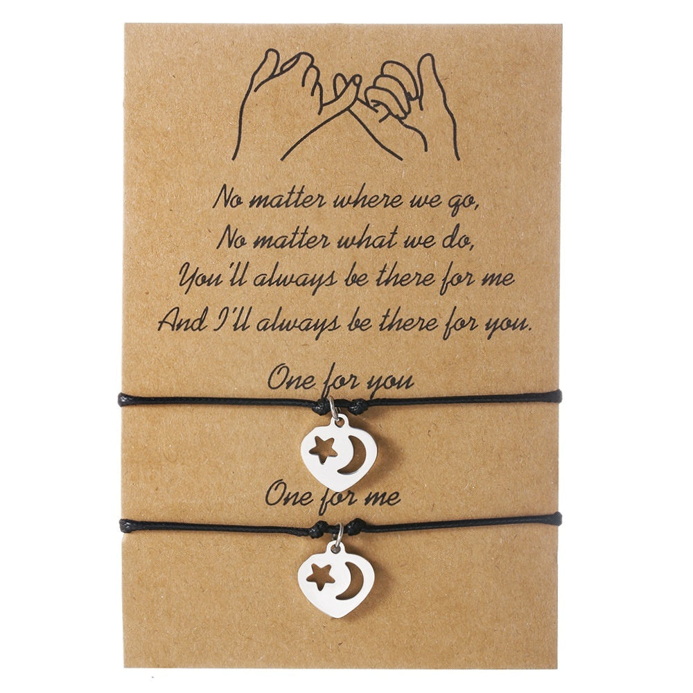 Simple Alloy Sun And Moon Wax Wire Weaving Adjustable Card Lovers Bracelet 6c7e3fbf 0708 45c2 bd63 16bc24e3fd07