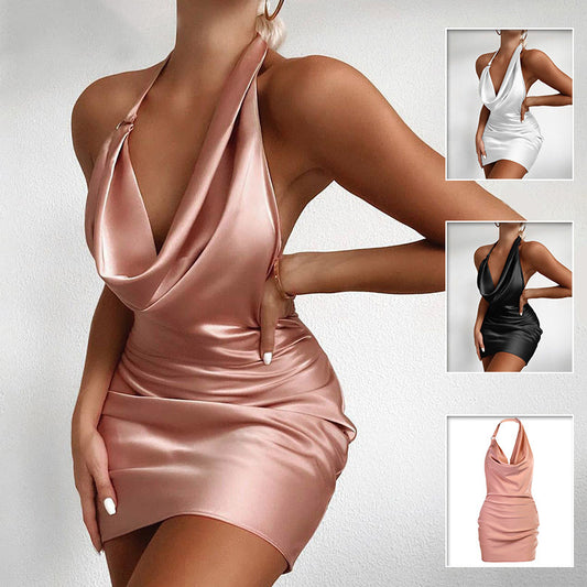 Satin Party Dress V Neck Backless Mini Sleeveless Summer Party Dress 6ca9a280 b43c 4747 8012 b8030de8cb5a