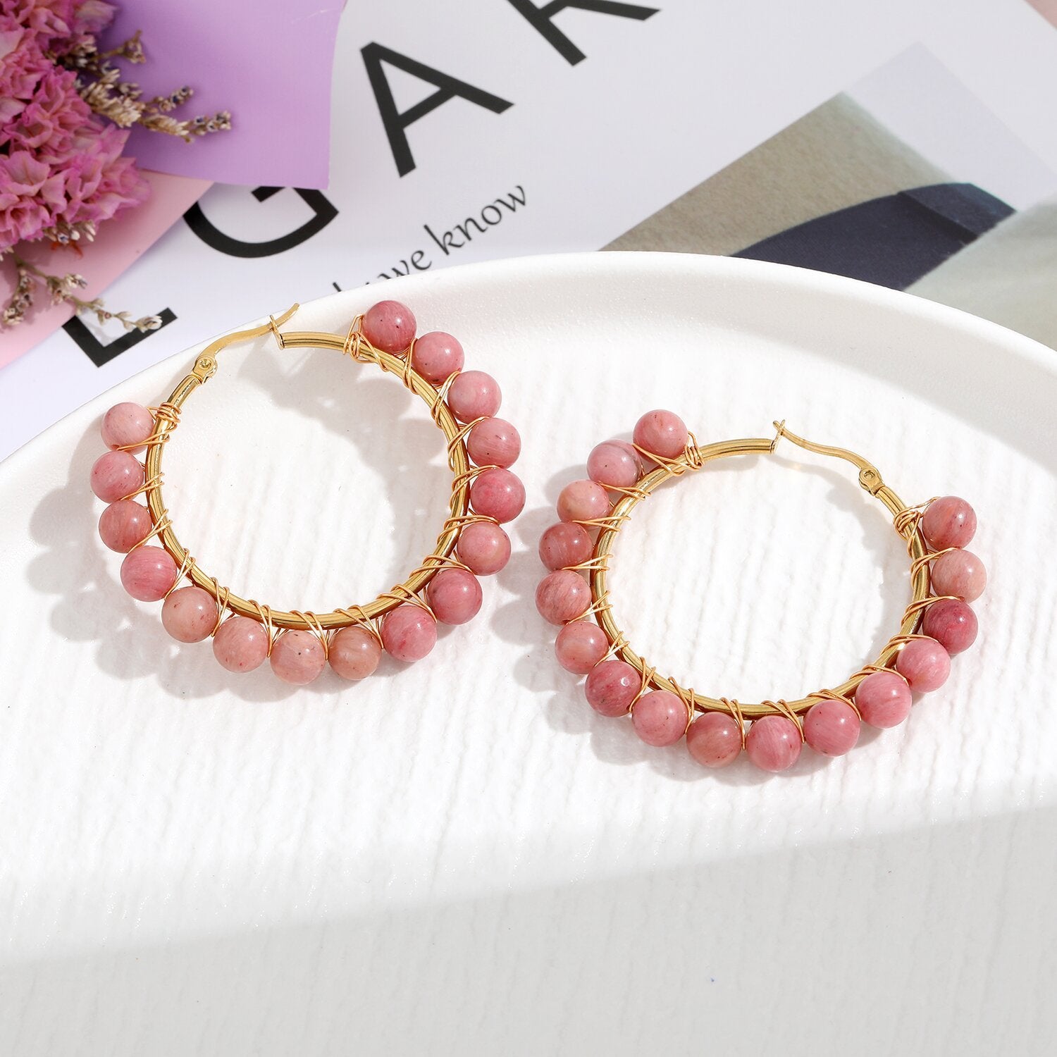 Natural Stone Stainless Steel Winding Earrings 6d456fd4 9e85 489e 8891 22020d3b12ce