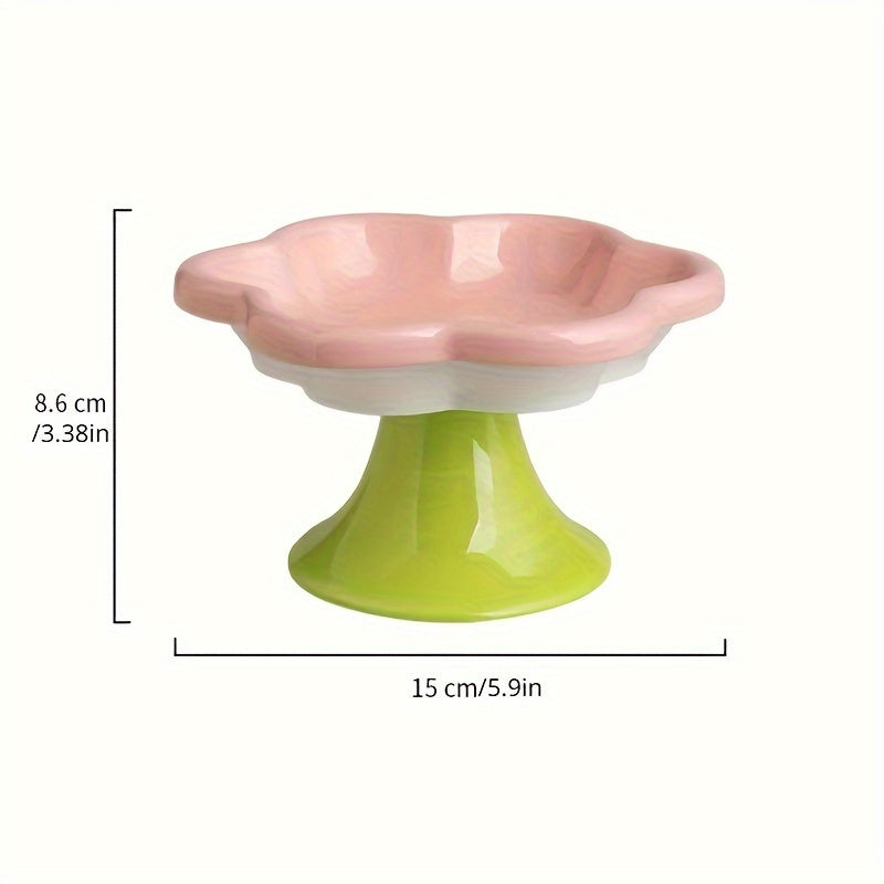 Raised Ceramic Bowl With Cat Flower Design Raised Cat Food Bowl Water Plate Snack Plate With Neck Protection Support 6d690aa8