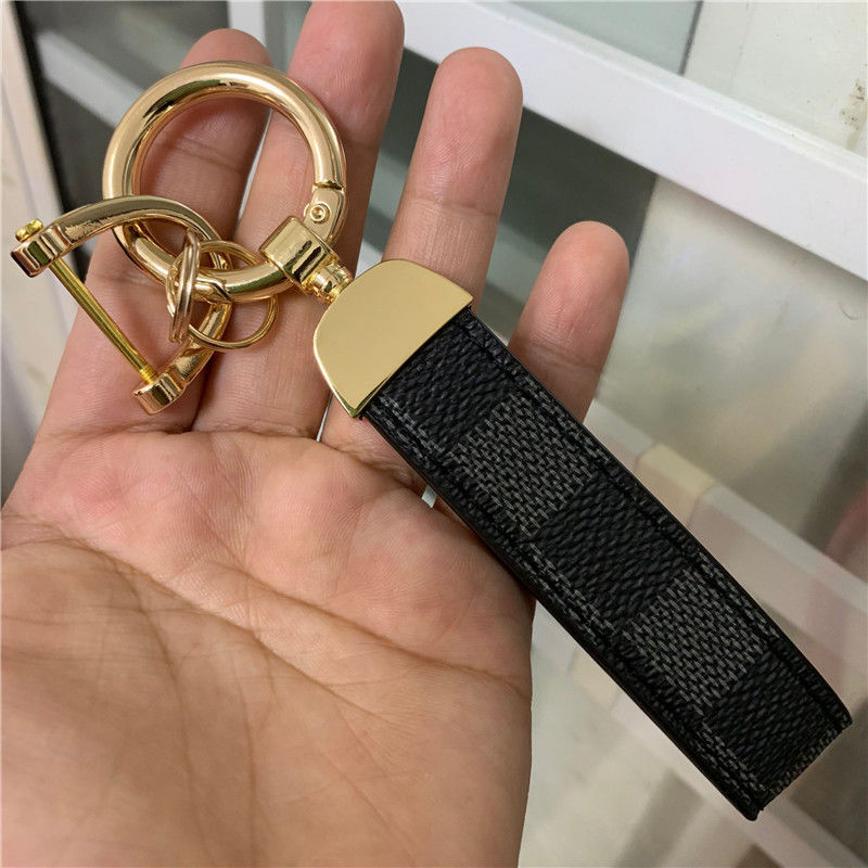 Luxury Genuine Leather Lanyard Keychain Men Women Square Pattern Gunmetal Buckle Car Key Ring Holder Jewelry Gift Chaveiro 6d
